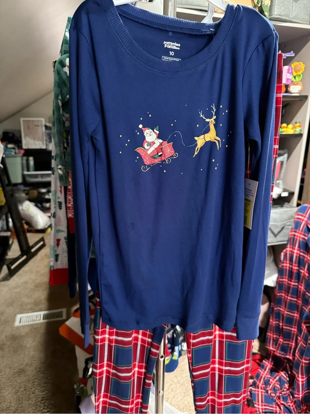Kids Jammies For Families Navy Santa Sleigh Pajama Top